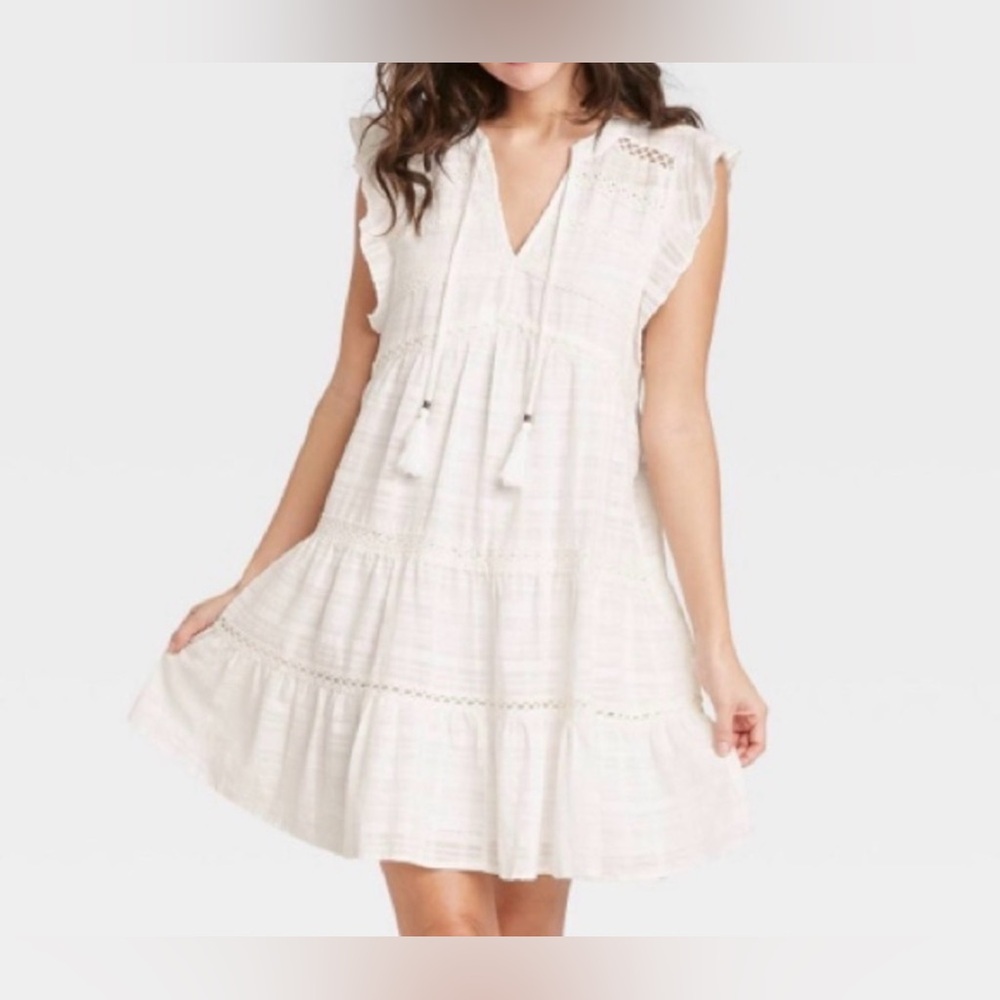 Knox Rose White Tiered Boho Peasant Above the Knee Dress size small